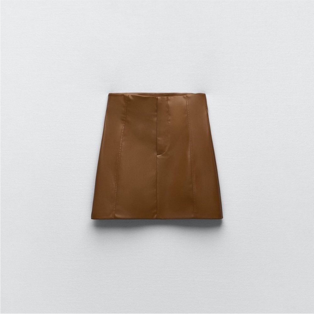 Brand new zara minimalist faux leather Brown Mini Skirt - Picture 3 of 4